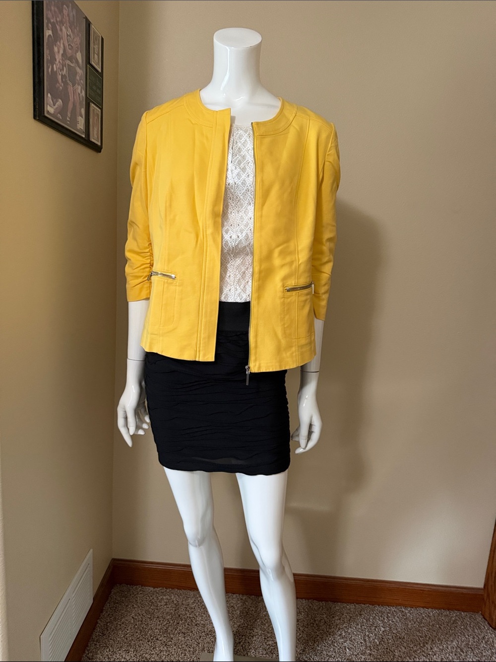 Rafaella, Yellow Women’s Collarless Zip Jacket, size 8